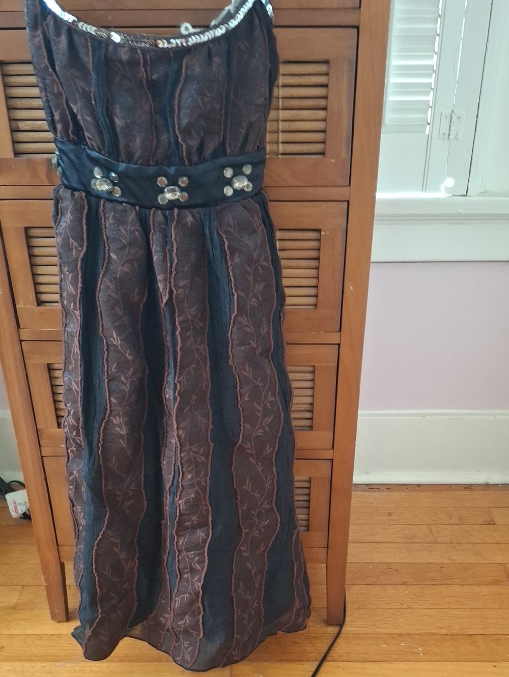 STEAMPUNK Brown & Black Evening Dress with Embellished Waist